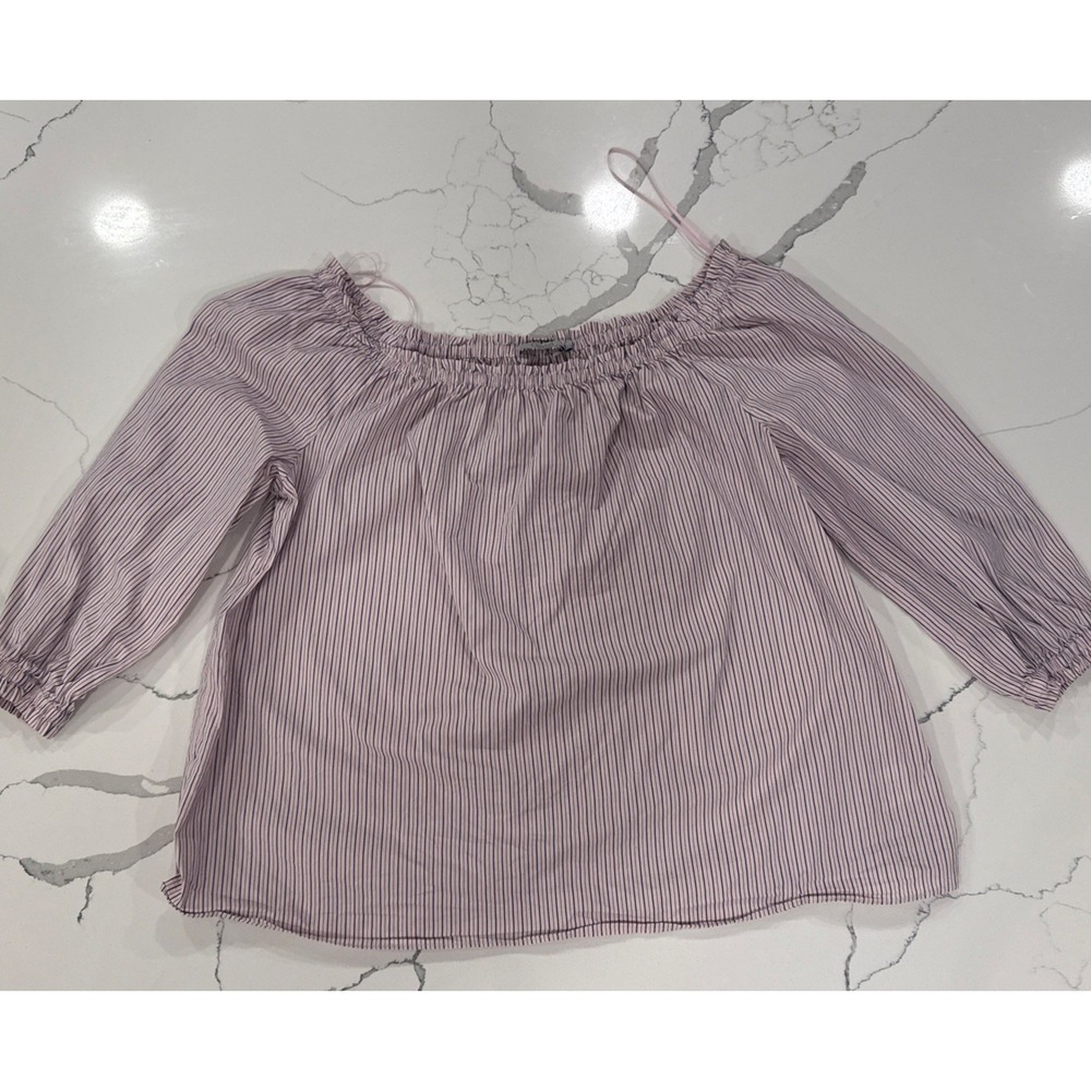 Dalia Pink Blue Pinstripe Off Shoulder Blouse 3/4 Sleeve Large MB7727-757S228